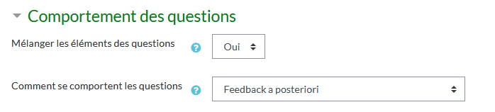 Paramètre de comportement des questions QCM TicéA