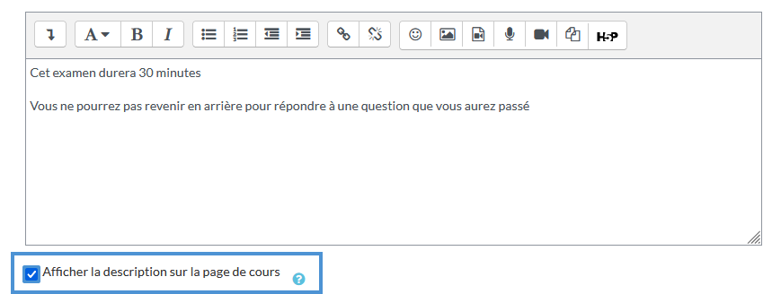 QCM paramètre description