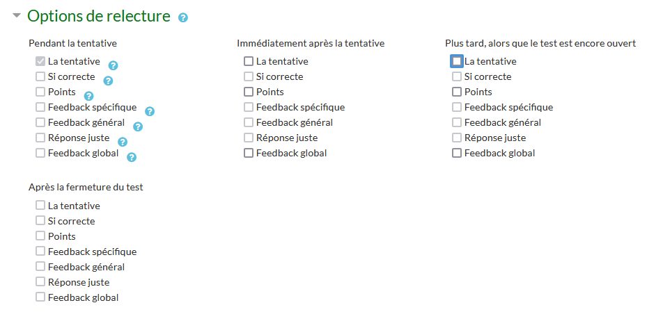 Paramètre options de relecture QCM sur TicéA