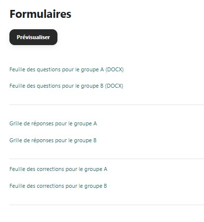 Formulaires crées de l'activité QCM papier
